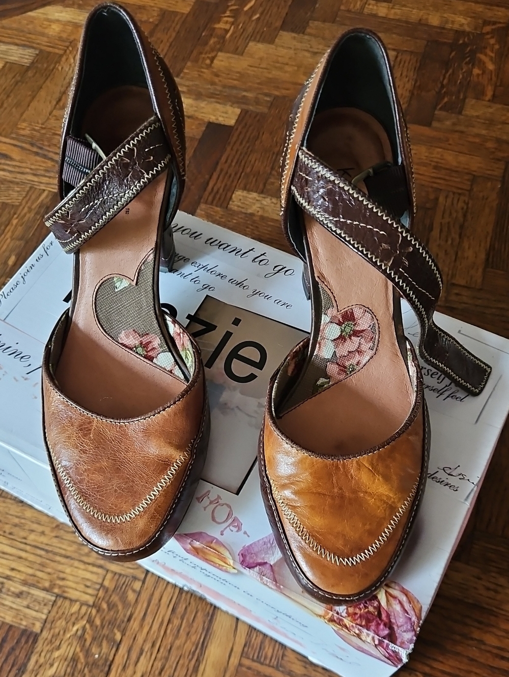 Kensie Two-Tone Brown Leather Mary Jane Heels